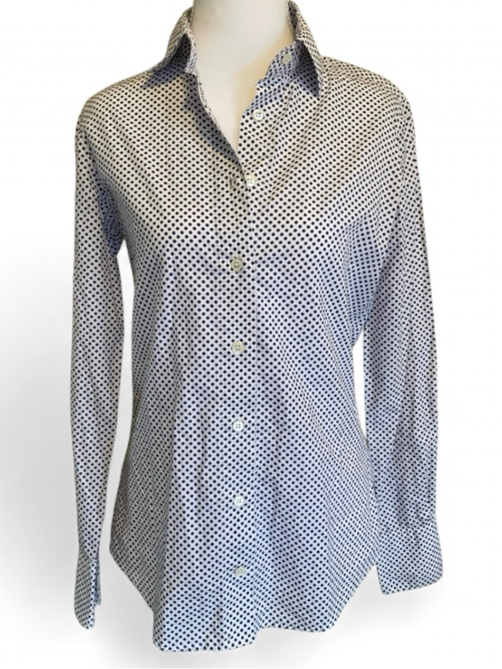 Faconnable Blue and White Polka Dot Button Down Shirt‎